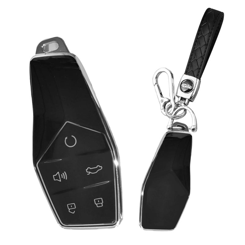 SANRILY Sliveredge Soft TPU 5 Button Car Key Cover Compatible with MG ONE 2022 2023 2024 Keyless Key Holder with Keychain BlackB type