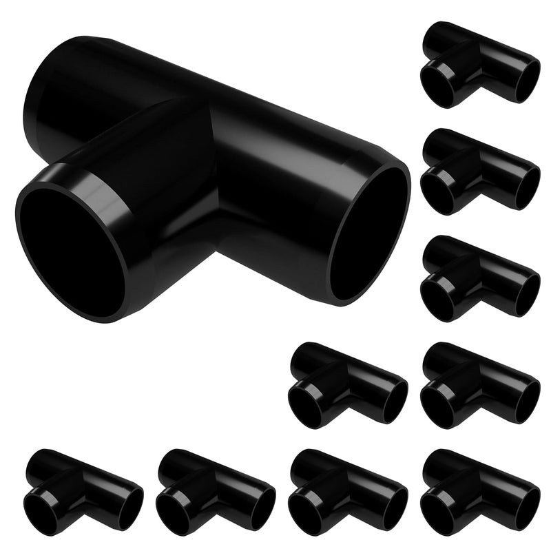FORMUFIT 1/2" Tee Furniture Grade PVC Fitting in Black, Made in USA, UV-Resistant, Impact-Proof, 0.840” Actual Socket Diameter (Pack of 10) - F012TEE-BK-10 - Image 1