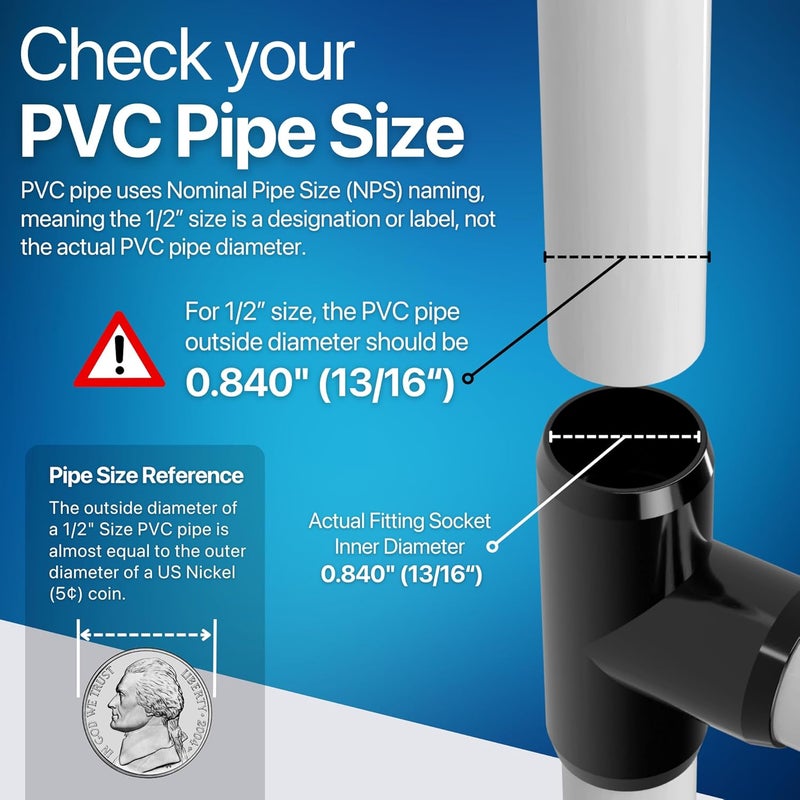 FORMUFIT 1/2" Tee Furniture Grade PVC Fitting in Black, Made in USA, UV-Resistant, Impact-Proof, 0.840” Actual Socket Diameter (Pack of 10) - F012TEE-BK-10 - Image 5