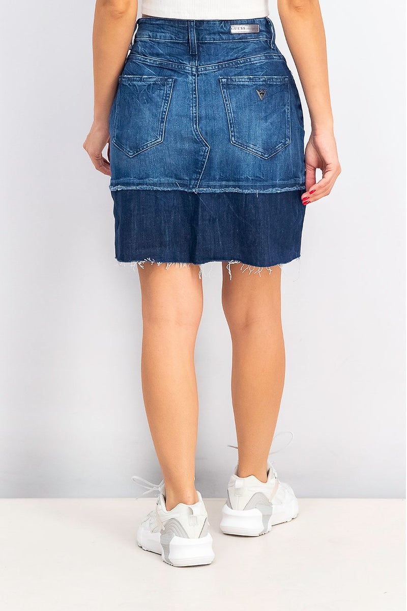 GUESS Women Embroidered Denim Mini Skirt, Blue - Image 3