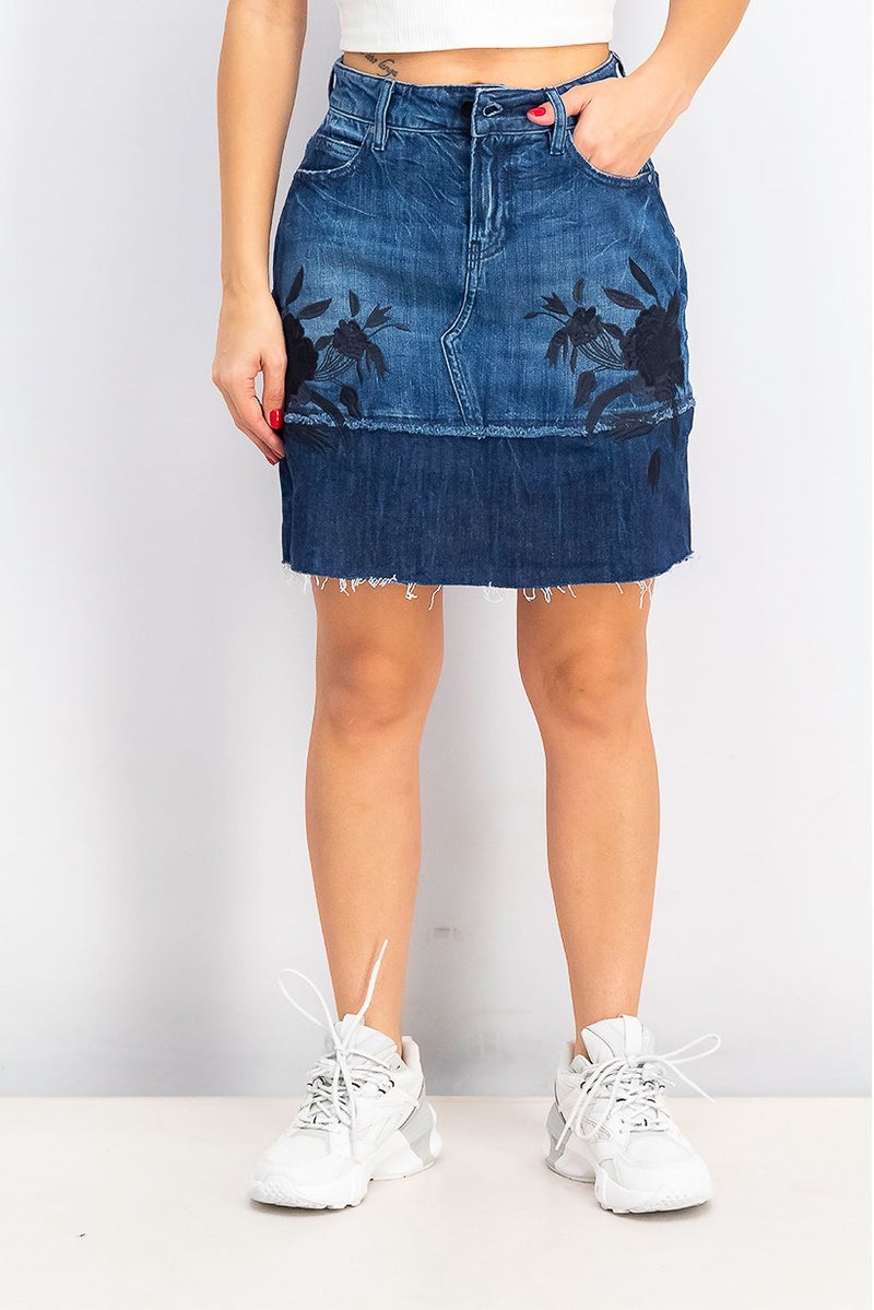GUESS Women Embroidered Denim Mini Skirt, Blue - Image 1