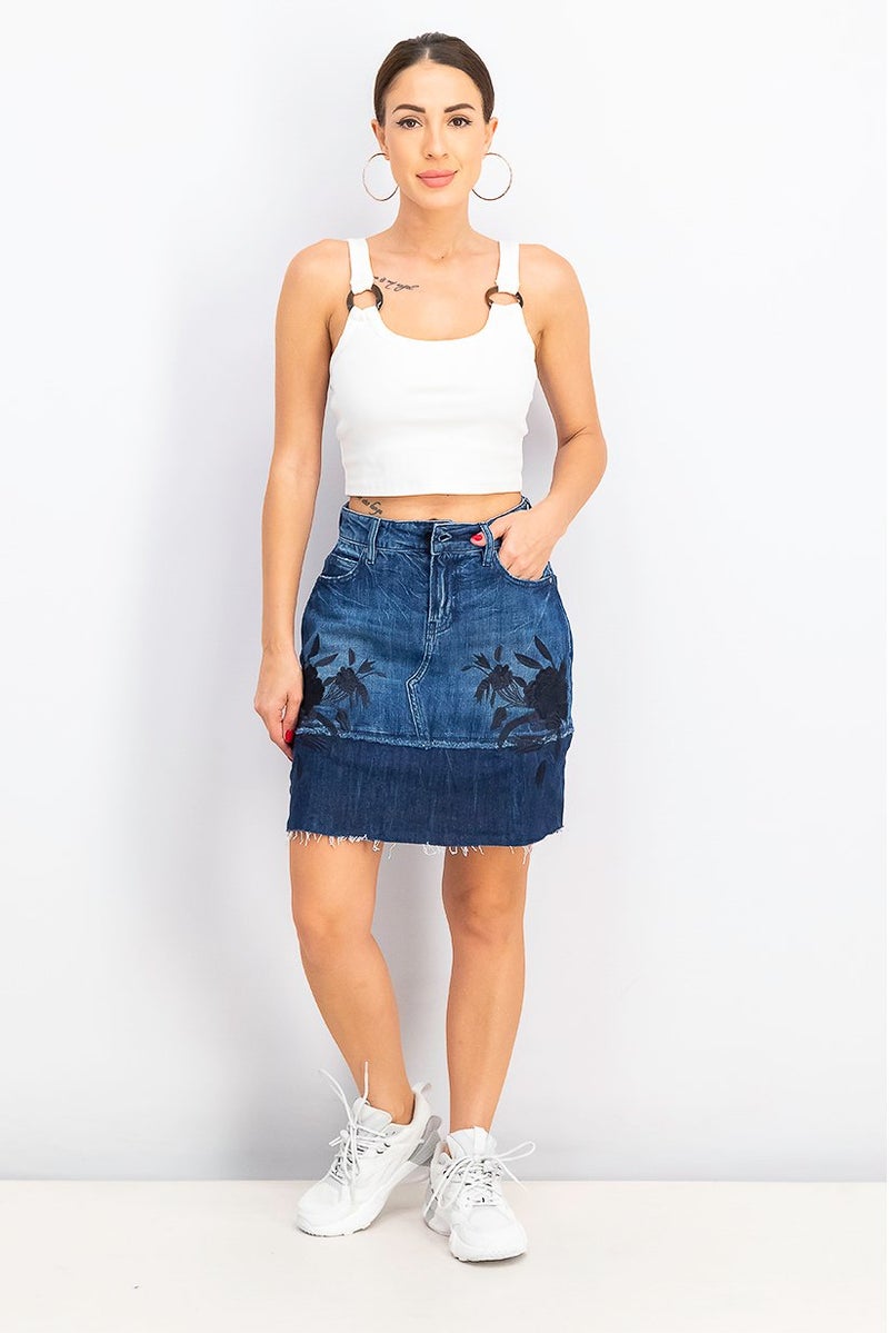 GUESS Women Embroidered Denim Mini Skirt, Blue - Image 4
