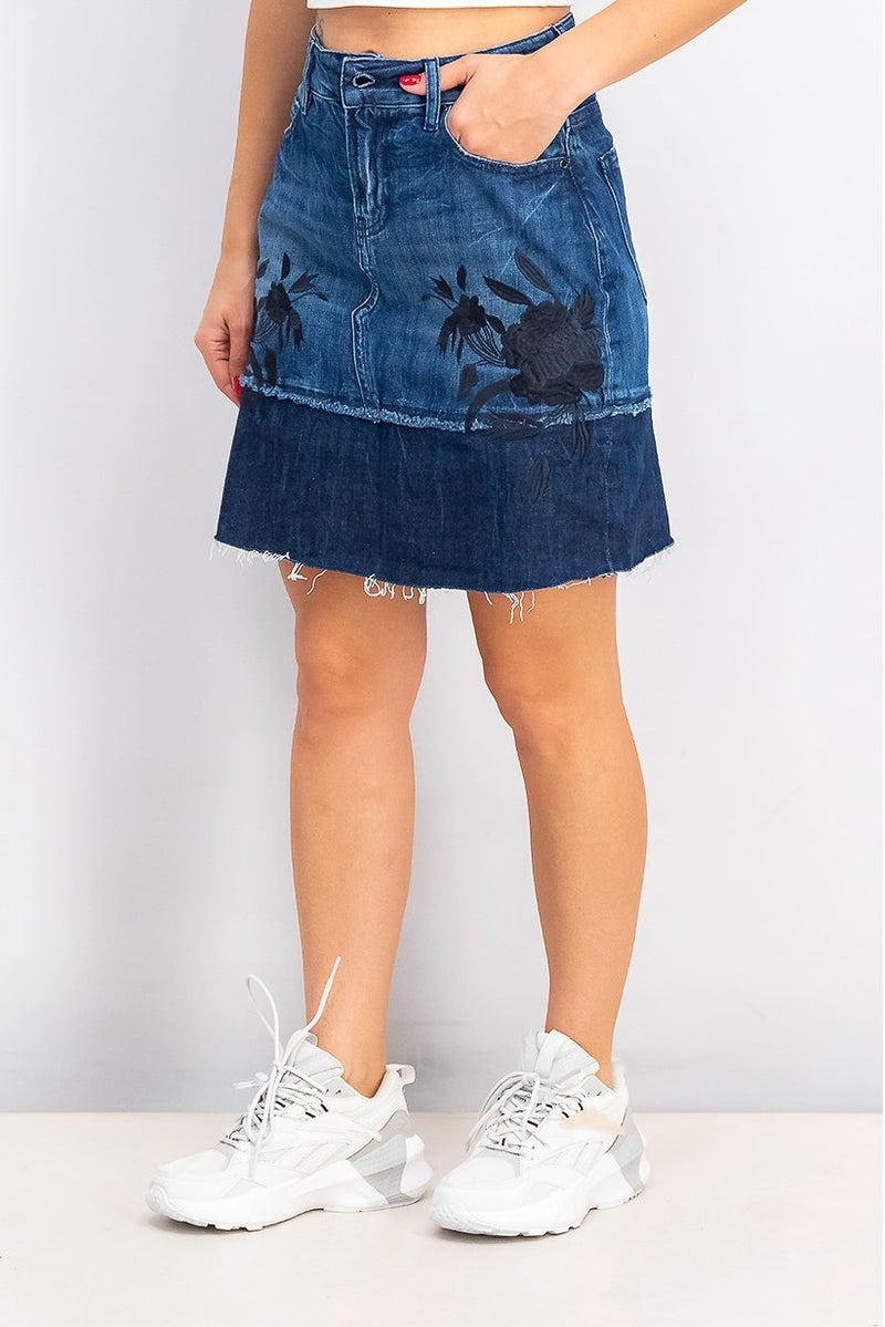 GUESS Women Embroidered Denim Mini Skirt, Blue - Image 2
