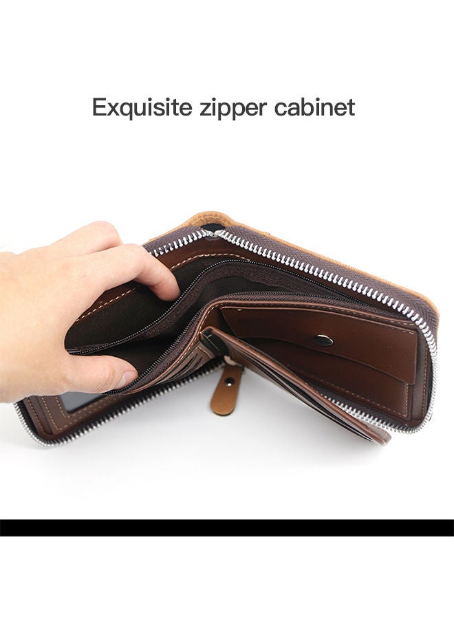 MenBense Men's Bifold Short Wallet PU Leather Card Holder with Zipper and Coin Pocket - Image 4