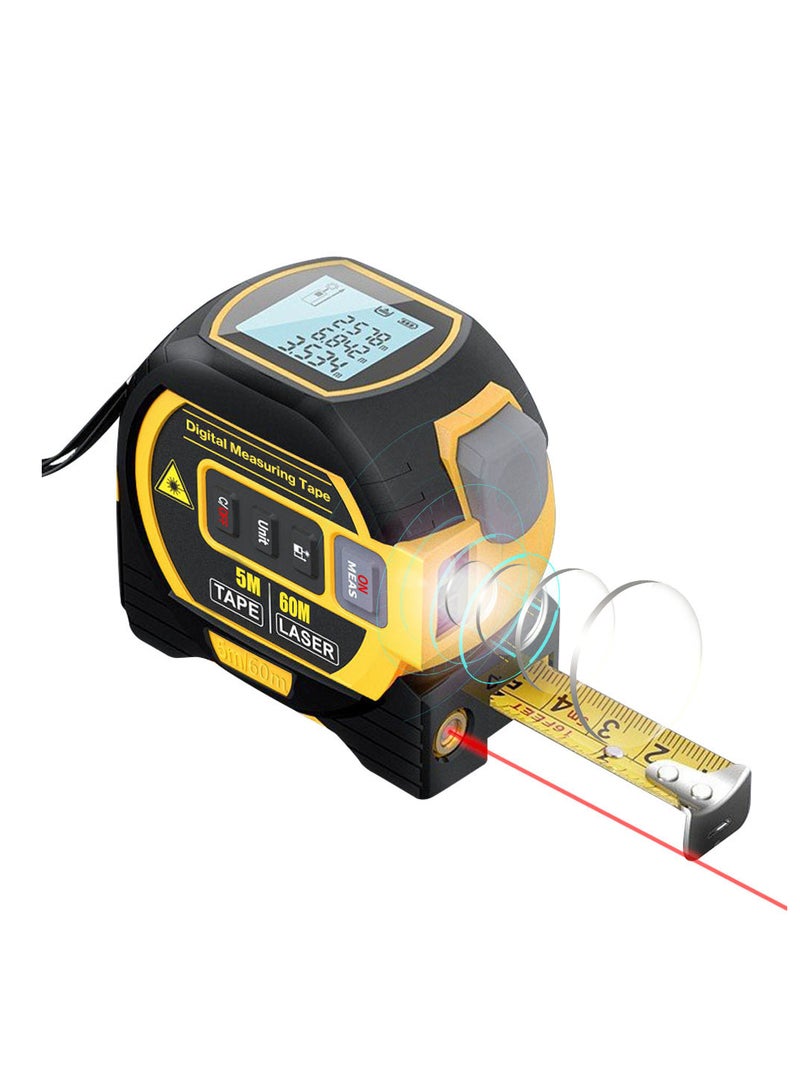 3in1 Laser Rangefinder 5m Tape Measure Ruler LCD Display with Backlight Distance Meter Building Measurement Device Area Volumes Surveying Equipment - Image 1