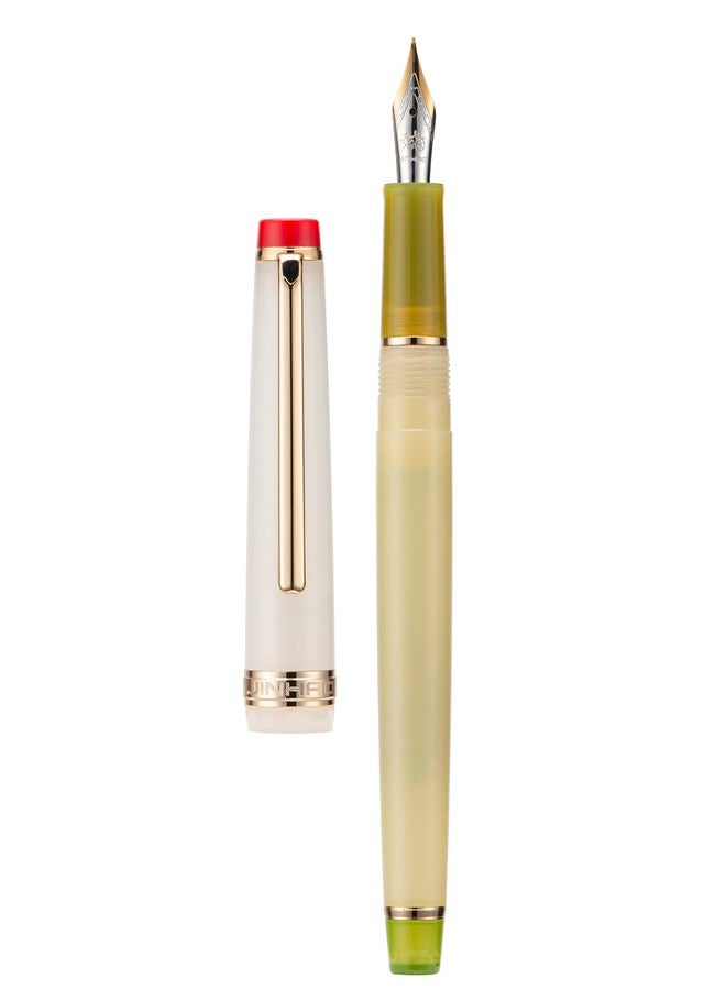 Wikult Jinhao 82 Acrylic Fountain Pen, Iridium Medium Nib with Ink Converter, Vintage Cream White Contrast Color Classic Design Smooth Writing Pen (Gold Trim) - Image 1
