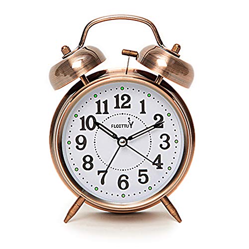 FLOITTUY {Loud Alarm for Deep Sleepers) 4'' Twin Bell Alarm Clock with Backlight for Bedroom and Home Decoration(Red-Brown) - Image 1