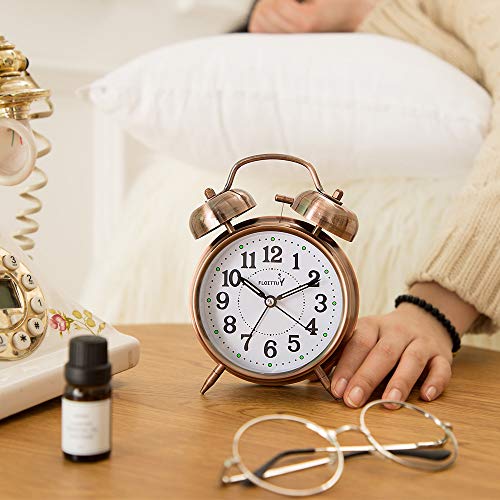 FLOITTUY {Loud Alarm for Deep Sleepers) 4'' Twin Bell Alarm Clock with Backlight for Bedroom and Home Decoration(Red-Brown) - Image 5