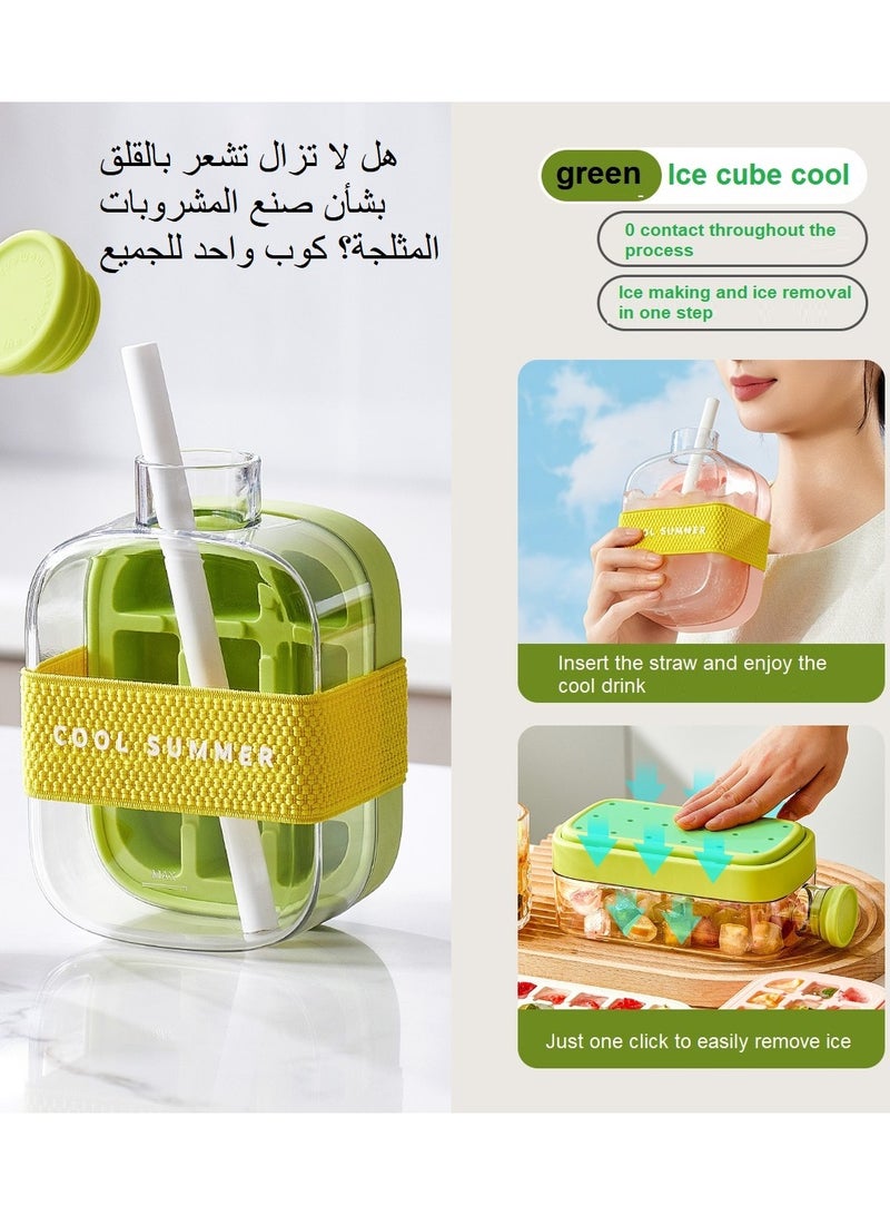 شيكسين صينية مكعبات ثلج 2 في 1 وكوب عصير محمول، زجاجة ثلج 500 مل (تحمل مشروبات مثلجة معك) زجاجة مكعبات ثلج محمولة، قالب صينية مكعبات ثلج، كوب مكعبات ثلج للوجبات الجاهزة (أخضر) - Image 1