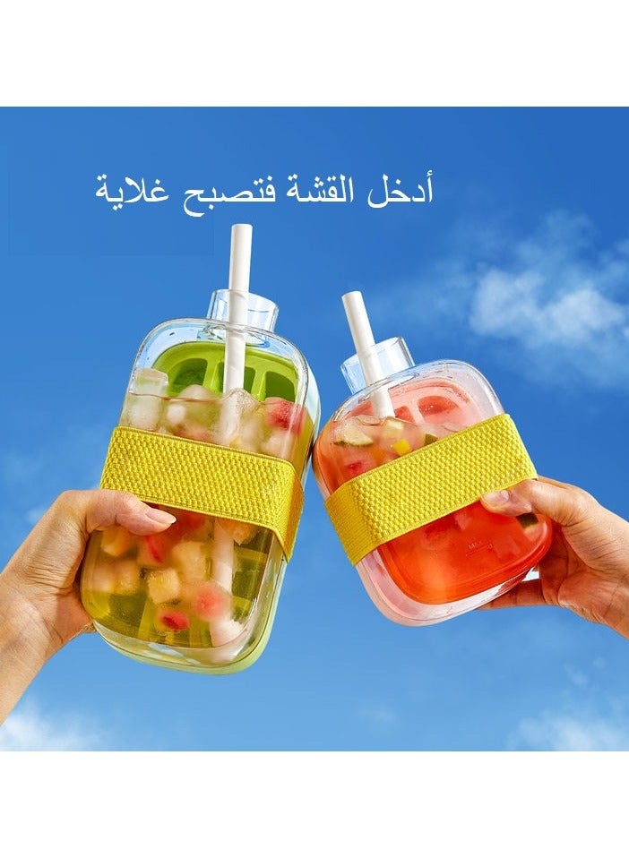 شيكسين صينية مكعبات ثلج 2 في 1 وكوب عصير محمول، زجاجة ثلج 500 مل (تحمل مشروبات مثلجة معك) زجاجة مكعبات ثلج محمولة، قالب صينية مكعبات ثلج، كوب مكعبات ثلج للوجبات الجاهزة (أخضر) - Image 2