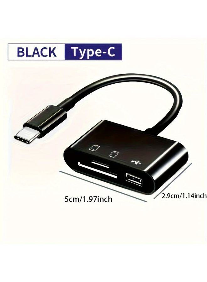 قارئ بطاقات USB-C، محول بطاقة Micro SD / TF من النوع C، متعدد الوظائف 3 في 1، محول OTG لأجهزة الكمبيوتر المحمولة وآيباد والكمبيوتر الشخصي وماك بوك والهواتف والكاميرات - أسود - Image 5
