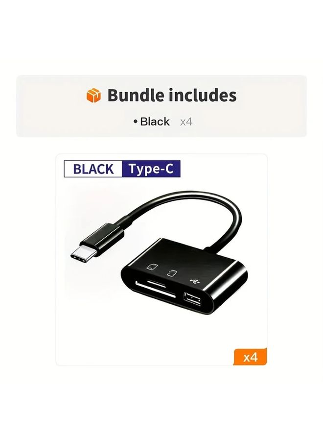 قارئ بطاقات USB-C، محول بطاقة Micro SD / TF من النوع C، متعدد الوظائف 3 في 1، محول OTG لأجهزة الكمبيوتر المحمولة وآيباد والكمبيوتر الشخصي وماك بوك والهواتف والكاميرات - أسود - Image 4