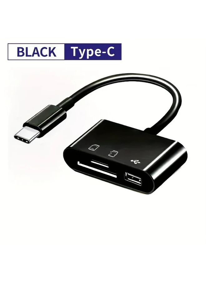 قارئ بطاقات USB-C، محول بطاقة Micro SD / TF من النوع C، متعدد الوظائف 3 في 1، محول OTG لأجهزة الكمبيوتر المحمولة وآيباد والكمبيوتر الشخصي وماك بوك والهواتف والكاميرات - أسود - Image 2