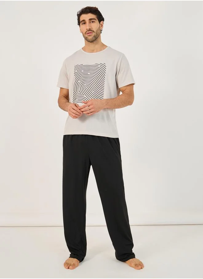 Styli Styli Graphic Print Round Neck T-Shirt and Pyjama Set