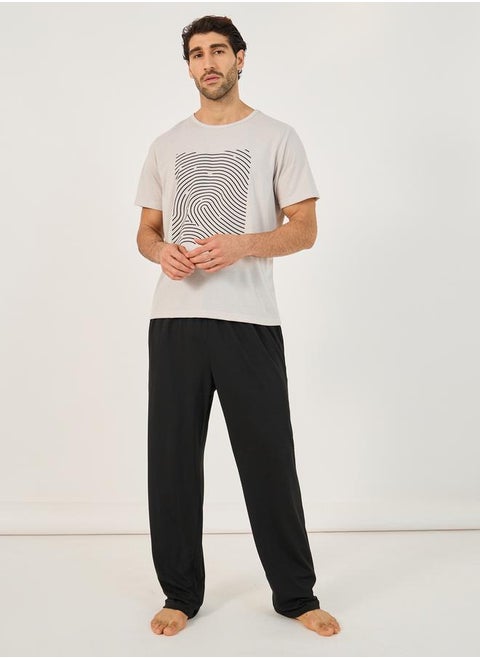 Styli Graphic Print Round Neck T-Shirt and Pyjama Set