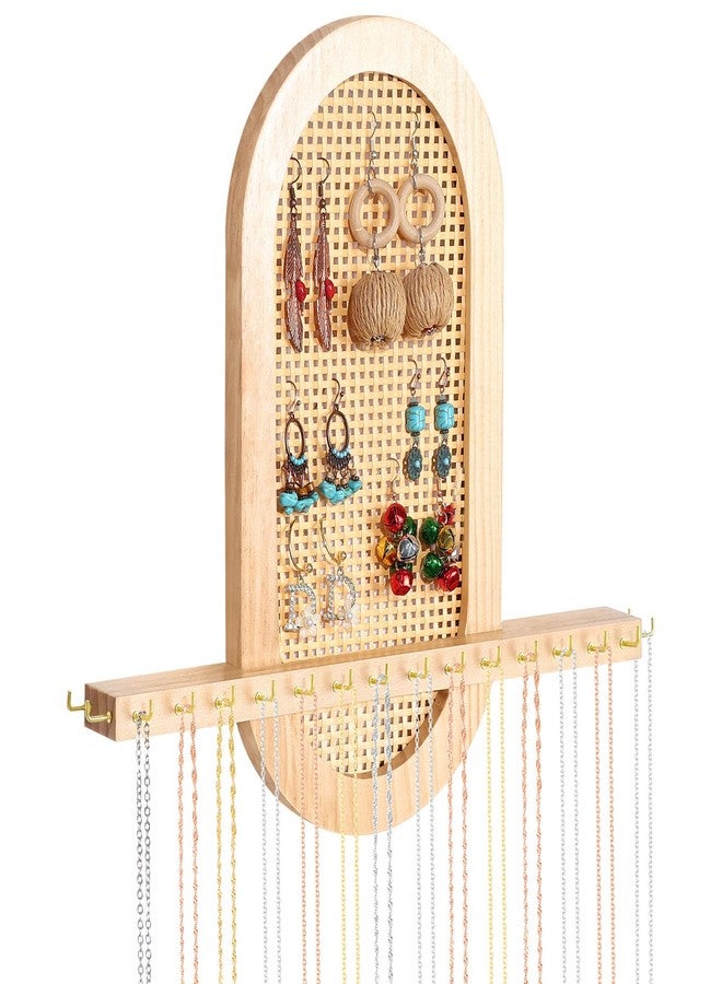 milylove Wall Necklace Holder Hanging Jewelry Organizer whit 18 Hooks Wooden Necklace Organizer, Space-saving Boho Jewelry Display for Necklaces & Earrings Storage - Image 1