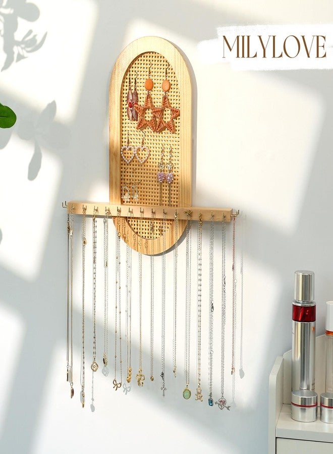 milylove Wall Necklace Holder Hanging Jewelry Organizer whit 18 Hooks Wooden Necklace Organizer, Space-saving Boho Jewelry Display for Necklaces & Earrings Storage - Image 5