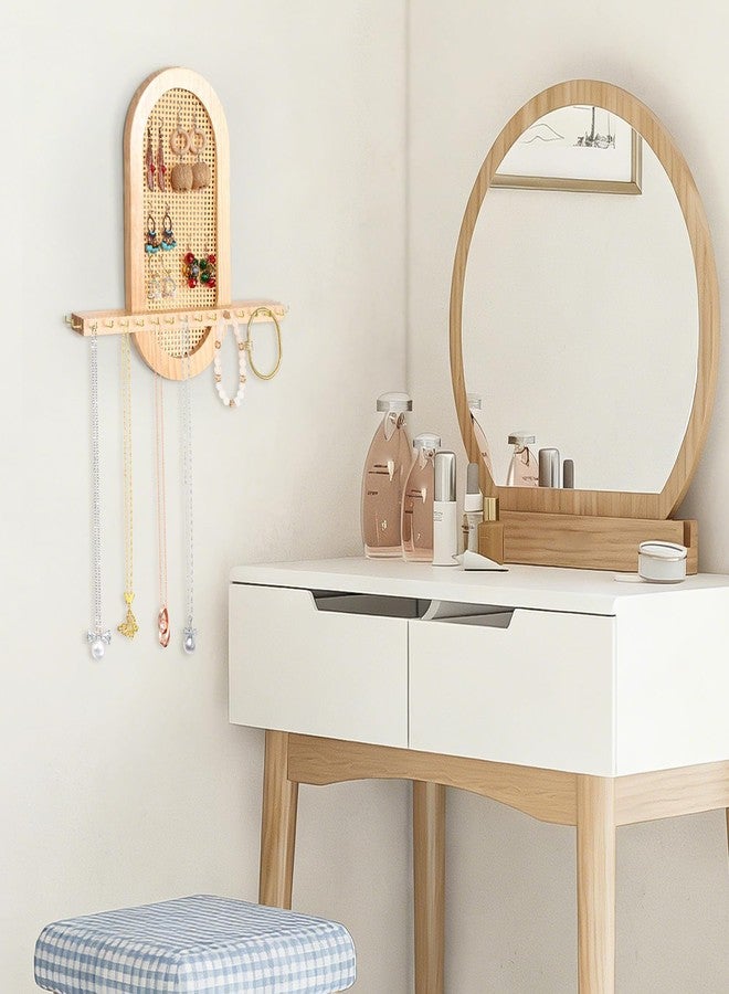 milylove Wall Necklace Holder Hanging Jewelry Organizer whit 18 Hooks Wooden Necklace Organizer, Space-saving Boho Jewelry Display for Necklaces & Earrings Storage - Image 3