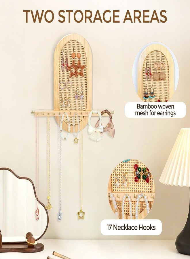 milylove Wall Necklace Holder Hanging Jewelry Organizer whit 18 Hooks Wooden Necklace Organizer, Space-saving Boho Jewelry Display for Necklaces & Earrings Storage - Image 4