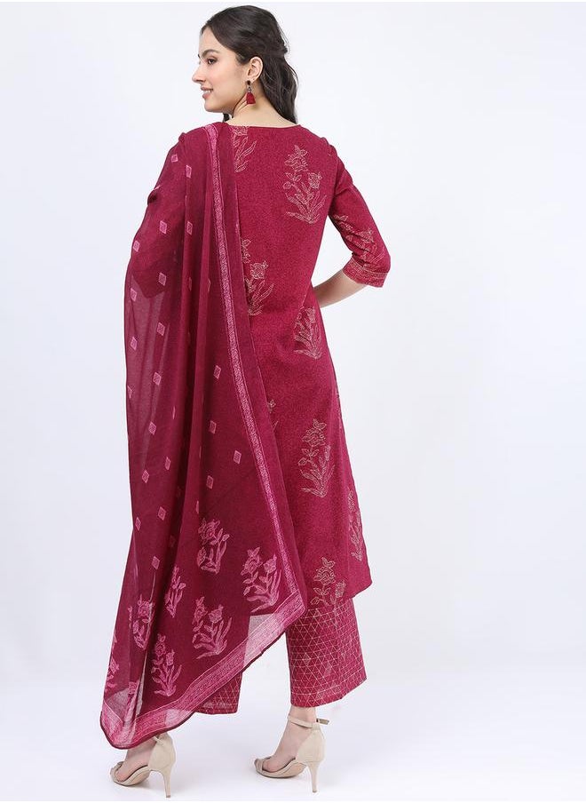 Vishudh Women Cotton Kurta Set with Dupatta by Styli  - Image 3