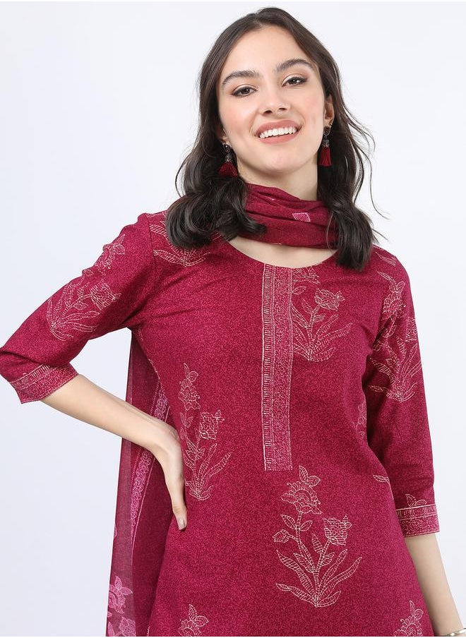Vishudh Women Cotton Kurta Set with Dupatta by Styli  - Image 2