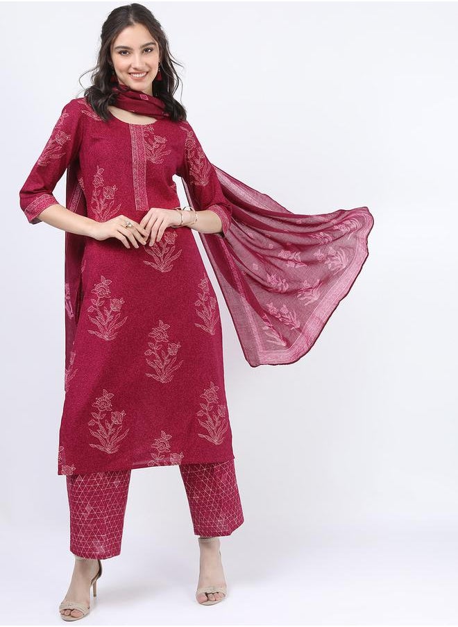 Vishudh Women Cotton Kurta Set with Dupatta by Styli  - Image 5