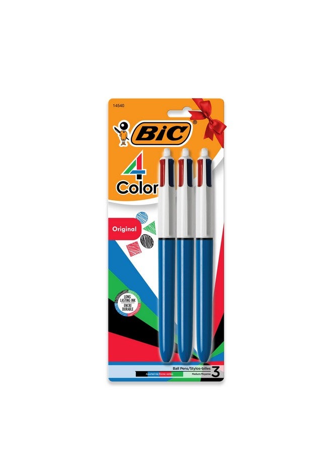 BIC 4-Color Original Retractable Ball Pens, Medium Point (1.0mm), 3-Count Pack, Retractable Ball Pen With Long-Lasting Ink - Image 1