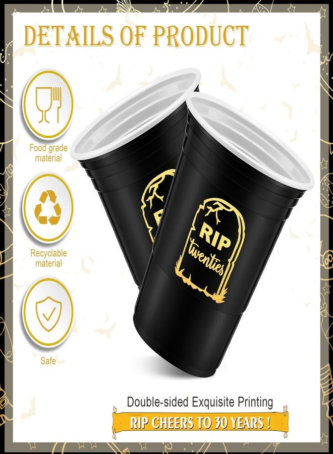 Rtteri 48 Pack Death to My 20s Decorations 16 oz Rip to My 20s Cups 30th Birthday Decorations for Him Black and Gold Disposable Party Thick Plastic Twenties Birthday Cups for Women - Image 2