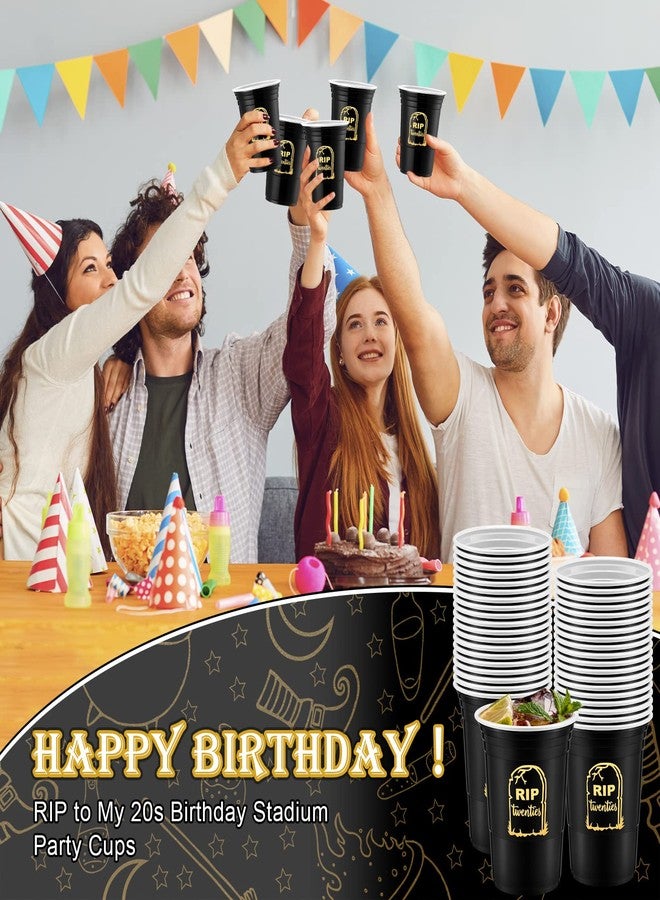 Rtteri 48 Pack Death to My 20s Decorations 16 oz Rip to My 20s Cups 30th Birthday Decorations for Him Black and Gold Disposable Party Thick Plastic Twenties Birthday Cups for Women - Image 5