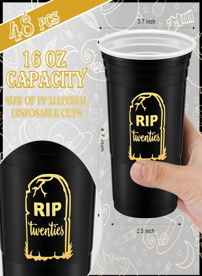 Rtteri 48 Pack Death to My 20s Decorations 16 oz Rip to My 20s Cups 30th Birthday Decorations for Him Black and Gold Disposable Party Thick Plastic Twenties Birthday Cups for Women - Image 4