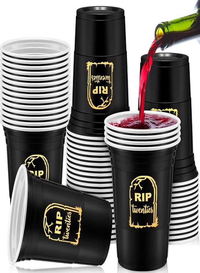 Rtteri 48 Pack Death to My 20s Decorations 16 oz Rip to My 20s Cups 30th Birthday Decorations for Him Black and Gold Disposable Party Thick Plastic Twenties Birthday Cups for Women - Image 1