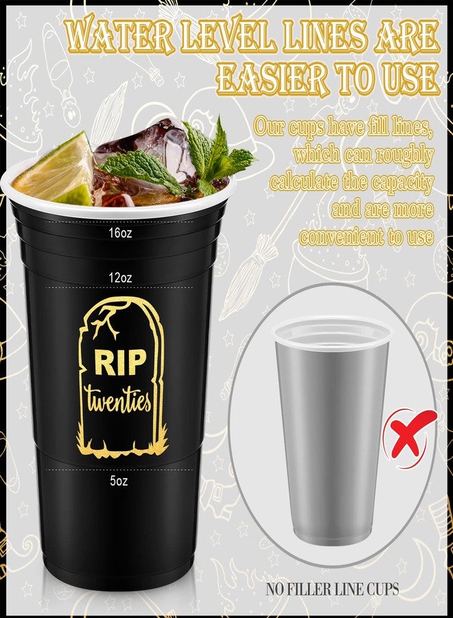 Rtteri 48 Pack Death to My 20s Decorations 16 oz Rip to My 20s Cups 30th Birthday Decorations for Him Black and Gold Disposable Party Thick Plastic Twenties Birthday Cups for Women - Image 3