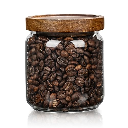 piconesper 1 PC Small Glass Storage Jars with Airtight Lids, 17 fl oz (500ml) coffee container with Wooden Lid, Glass Pantry Canister for Beans, Rice, Sugar and etc - Image 1