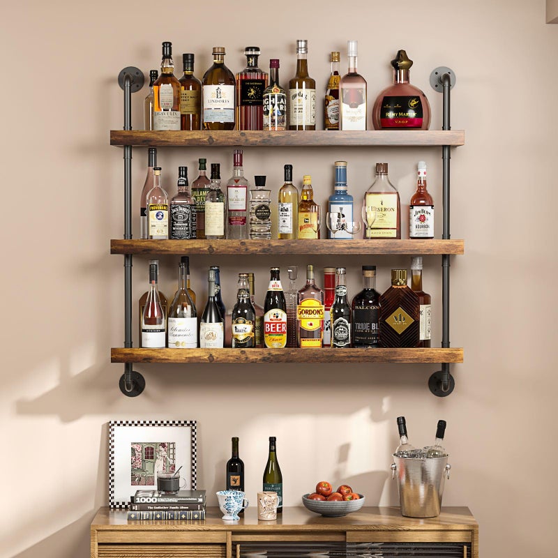 Woskar 3-Tier Wall Mounted Wine Rack with LED,Liquor Bottles Floating Shelves Display Storage Organizer for Home Bar Dining Room Kitchen (31.5" W x 47.2" H) - Image 4