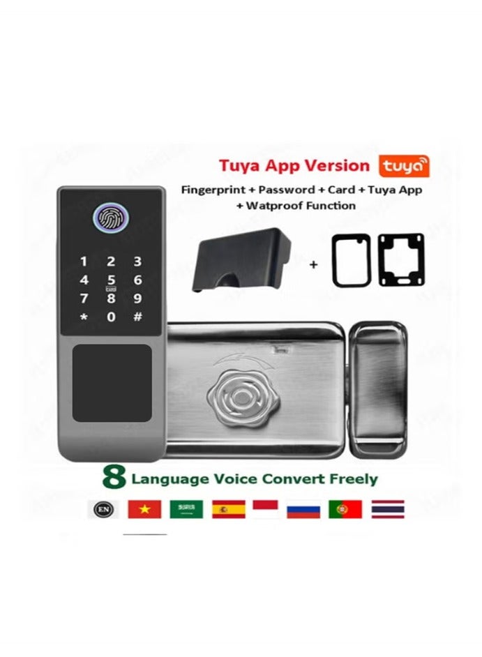 Arabic Voice Service,Waterproof TUYA WIFI App/ Smart Outdoor Lock, Fingerprint Lock, Outdoor Gate, Digital Password, Remote App, Home Electronic Rim Lock - Image 1