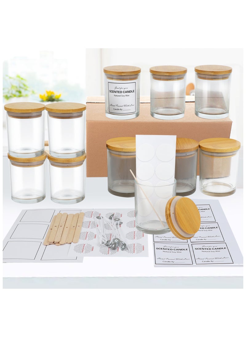 SKYLINK - 12 Pack 8oz Clear Glass Candle Jars with Bamboo Lids – Complete DIY Candle Making Kit with Wicks, Wick Stickers, Wick Holders & 2 Sets of Labels (Custom & Blank) for Candle Crafting - Image 1