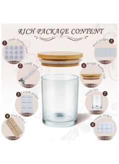 SKYLINK 12 Pack 8oz Clear Glass Candle Jars with Bamboo Lids – Complete DIY Candle Making Kit with Wicks, Wick Stickers, Wick Holders & 2 Sets of Labels (Custom & Blank) for Candle Crafting  - Image 3
