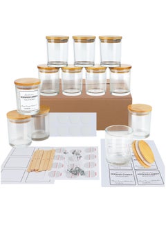 SKYLINK 12 Pack 8oz Clear Glass Candle Jars with Bamboo Lids – Complete DIY Candle Making Kit with Wicks, Wick Stickers, Wick Holders & 2 Sets of Labels (Custom & Blank) for Candle Crafting  - Image 1