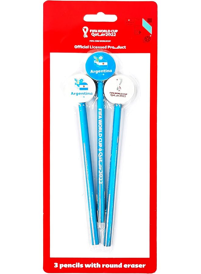 FIFA 2022 Country Pencils With Round Eraser 3 Pcs Pack Argentina - Image 1