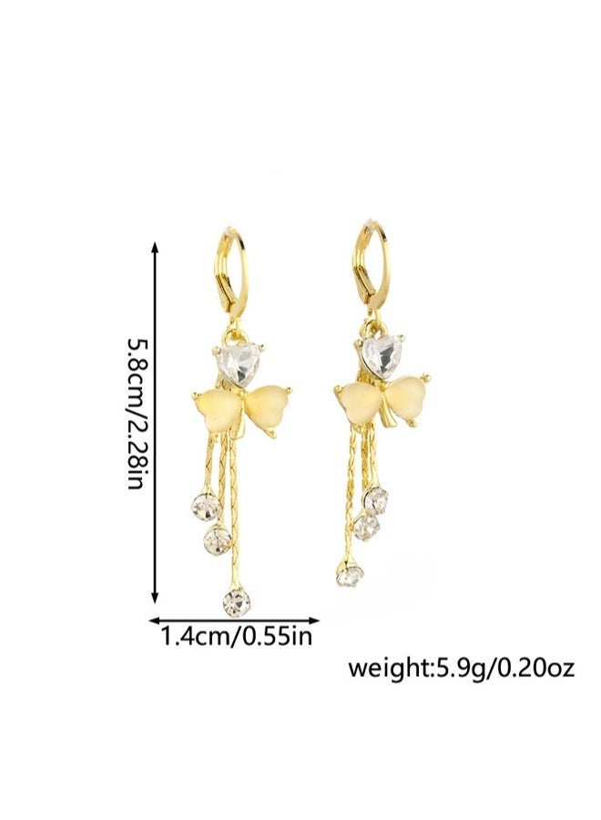 Gold Plated Women's Yellow Bow Earrings with Hanging Crystals Elegant Dainty Versatile for Daily & Special Occasions - Image 4