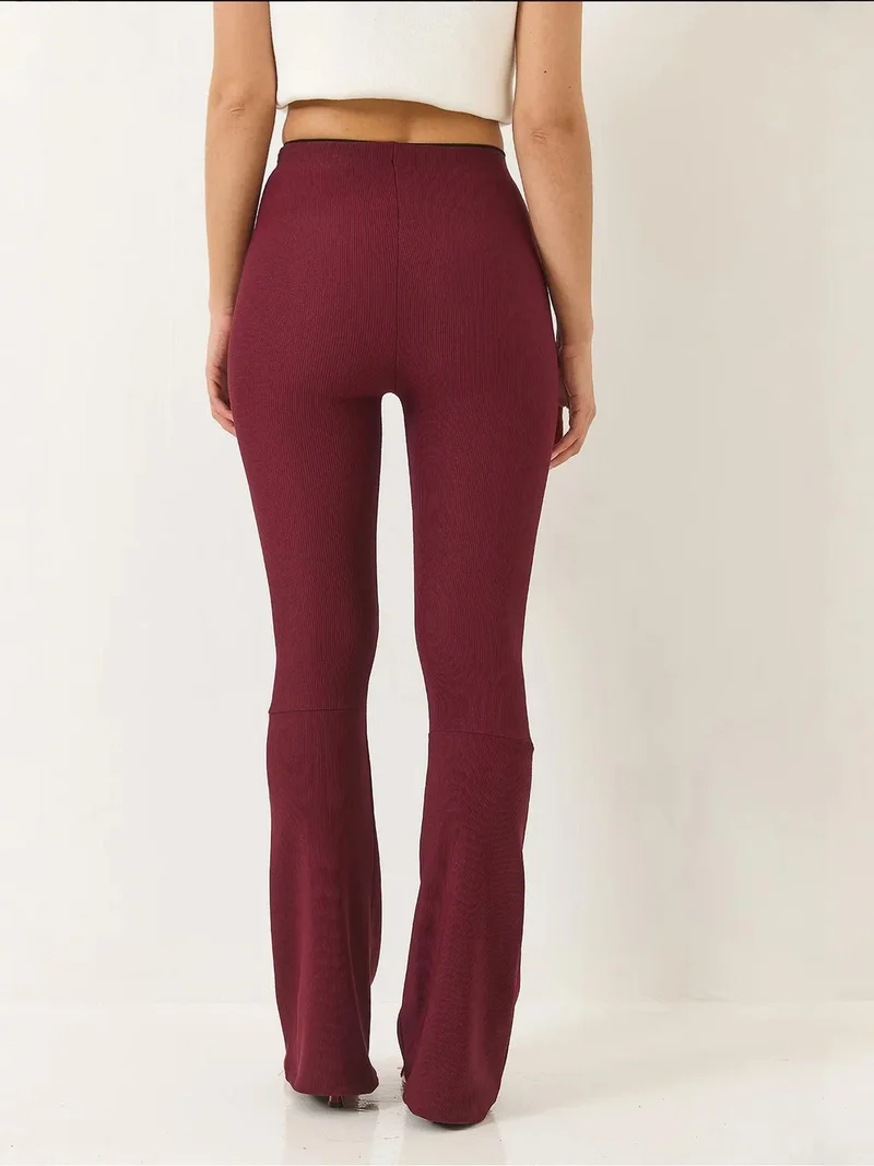 Bianco Lucci LUCCI High Waist Flared Pants with Ribbed Texture