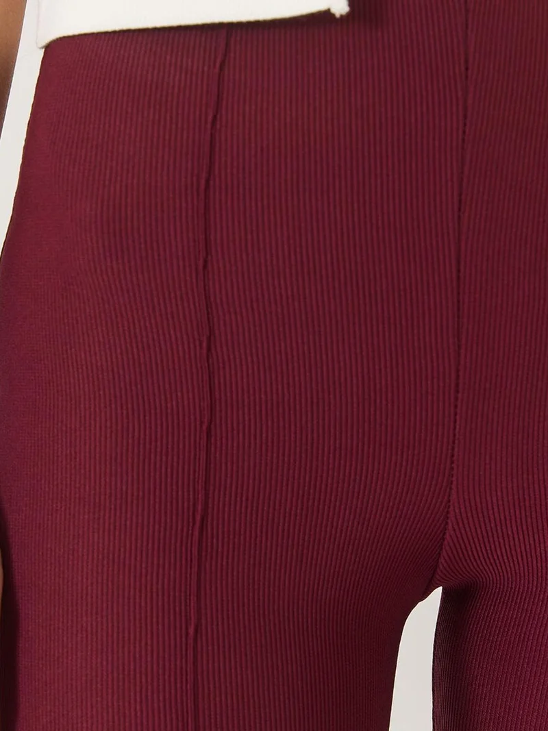 Bianco Lucci LUCCI High Waist Flared Pants with Ribbed Texture