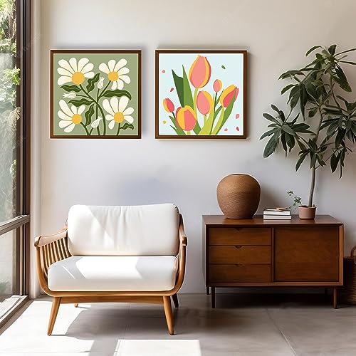 cupmod 2 Pack Framed Paint by Number for Kids,Easy Flower Painting Paint by Numbers Kits on Canvas,DIY Acrylic Oil Painting for Home Wall Decor(8x8inch) - Image 4