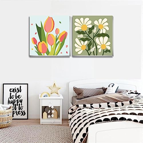 cupmod 2 Pack Framed Paint by Number for Kids,Easy Flower Painting Paint by Numbers Kits on Canvas,DIY Acrylic Oil Painting for Home Wall Decor(8x8inch) - Image 5