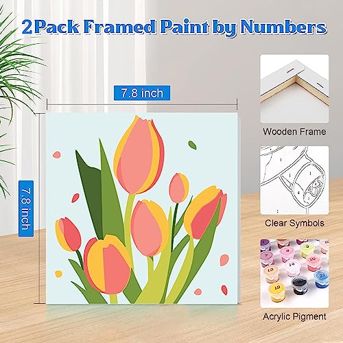 cupmod 2 Pack Framed Paint by Number for Kids,Easy Flower Painting Paint by Numbers Kits on Canvas,DIY Acrylic Oil Painting for Home Wall Decor(8x8inch) - Image 2