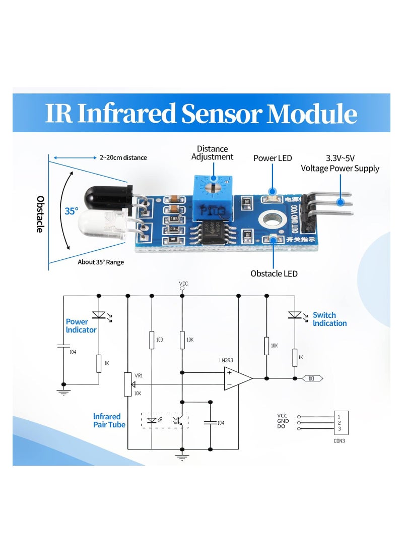 Excefore - IR Infrared Obstacle Avoidance Sensor Module, 20Pcs IR Infrared Sensor 3-Wire Infrared Proximity Sensors Reflective Photoelectric Sensor Modules IR Tracking Sensor for Arduino Smart Car Robot - Image 1