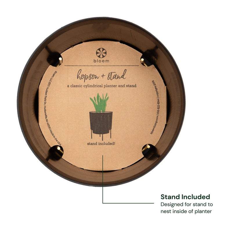 Bloem Hopson Decorative Resin Cachepot with Metal Stand, 6" Indoor and Outdoor Planter with Gold Metal Stand, Black - Image 4
