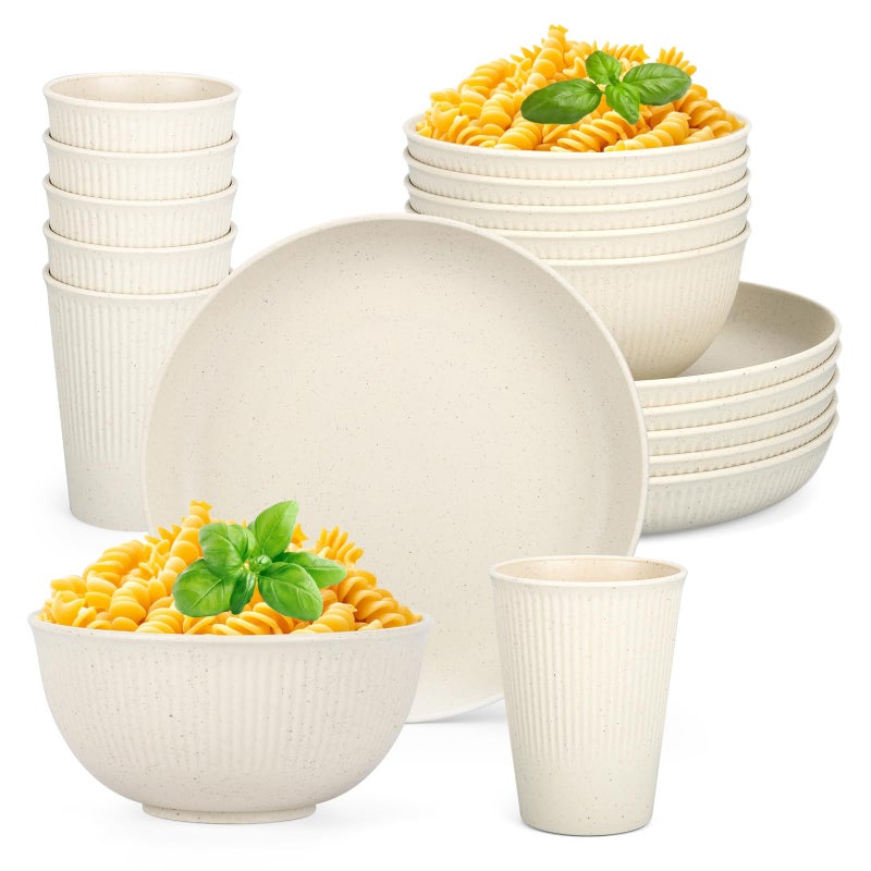 Dotpilgo 18PCS Wheat Straw Dinnerware Sets Unbreakable Plates Cups and Bowls Sets Reusable Dinnerware Set for 6, Microwave Dishwasher Safe Dinnerware Plastic Outdoor Camping Dishes - Image 1