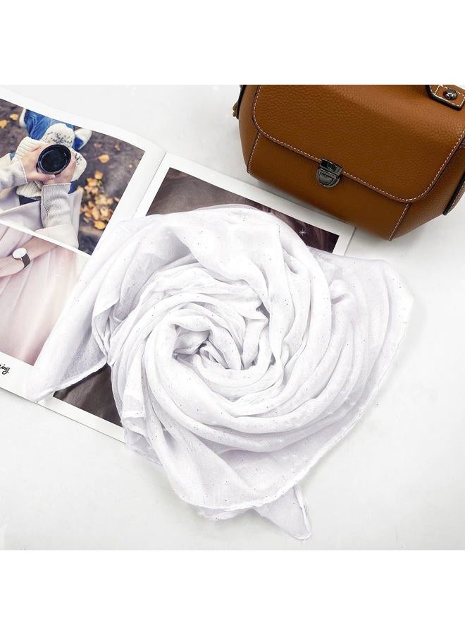 Woogwin Women's Cotton Scarves Lady Light Soft Fashion Solid Scarf Wrap Shawl, Glitter White, One size - Image 4