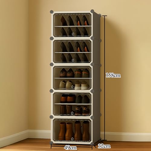 Zemic Plastic Shoe Rack for Home | 𝟓-𝐃𝐨𝐨𝐫_𝟏𝟎-𝐒𝐡𝐞𝐥𝐟 Shoe Organizer with Doors 𝐌𝐚𝐠𝐧𝐞𝐭𝐬 for Heels, Boots, Slippers Chappal Sandal Shoe Stand | DIY Multiuse 𝐆𝐫𝐞𝐲 Storage Rack - Image 2